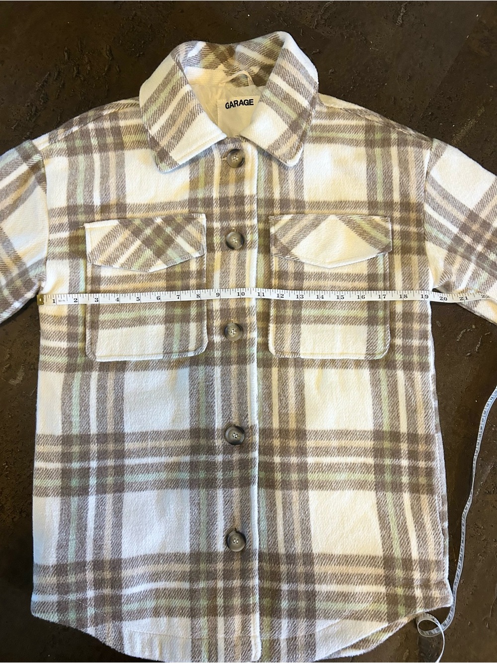 GARAGE plaid shacket in cream, brown, and green - Picture 11 of 12